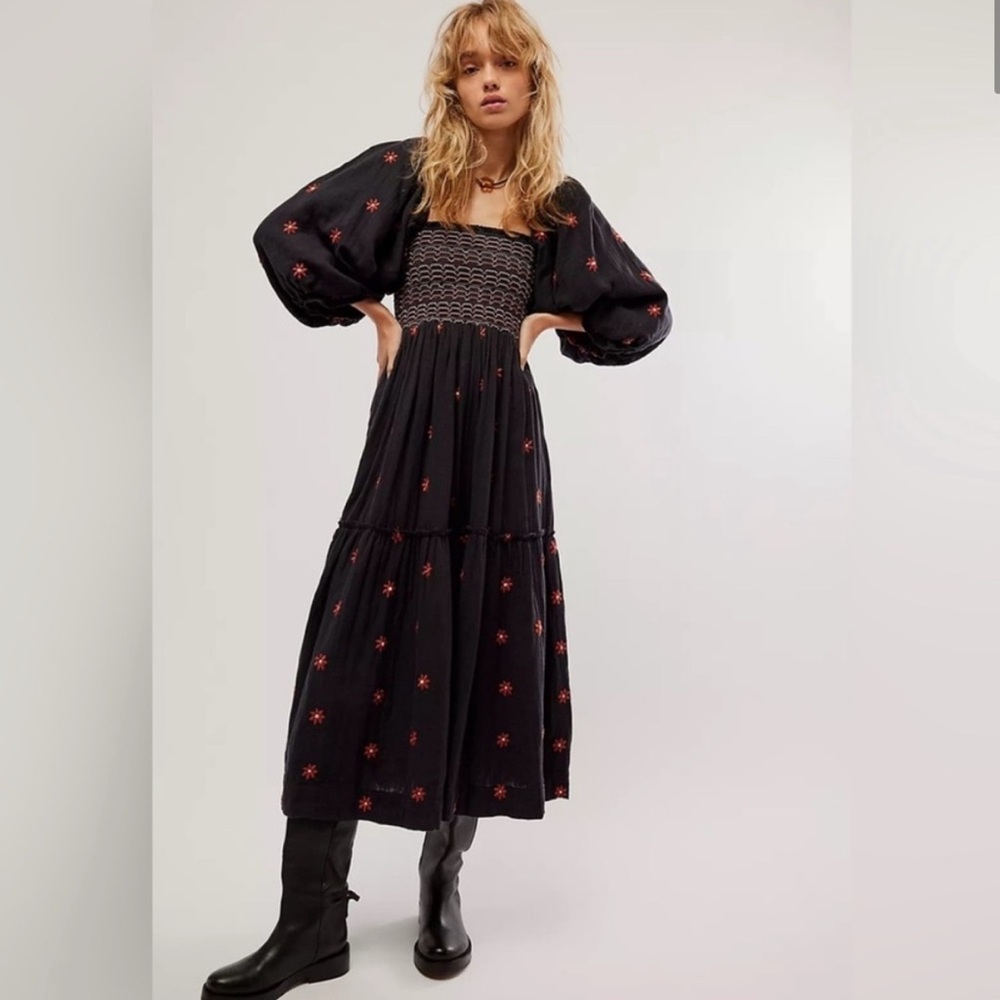 Free People Black Dahlia Smocked Maxi Dress
